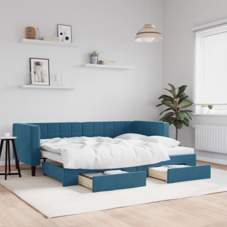 Trundle sofa bed with drawers blue velvet 80x200 cm by vidaXL, Beds and slatted bases - Ref: Foro24-3196731, Price: 325,62 €,...