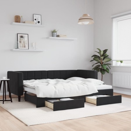 Trundle sofa bed with drawers black velvet 80x200 cm by vidaXL, Beds and slatted bases - Ref: Foro24-3196736, Price: 327,29 €...