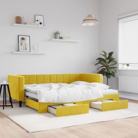 Sofá cama nido con cajones terciopelo amarillo 80x200 cm de vidaXL, Camas y somieres - Ref: Foro24-3196737, Precio: 356,02 €,...