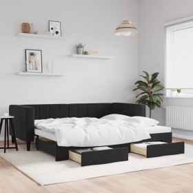 Sofá cama nido con cajones terciopelo negro 90x200 cm de vidaXL, Camas y somieres - Ref: Foro24-3196743, Precio: 336,99 €, De...