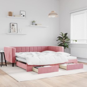 Sofá cama nido con cajones terciopelo rosa 100x200 cm de vidaXL, Camas y somieres - Ref: Foro24-3196749, Precio: 378,99 €, De...