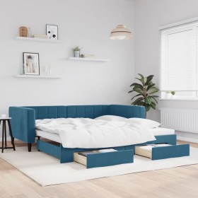 Trundle sofa bed with drawers blue velvet 100x200 cm by vidaXL, Beds and slatted bases - Ref: Foro24-3196745, Price: 337,19 €...