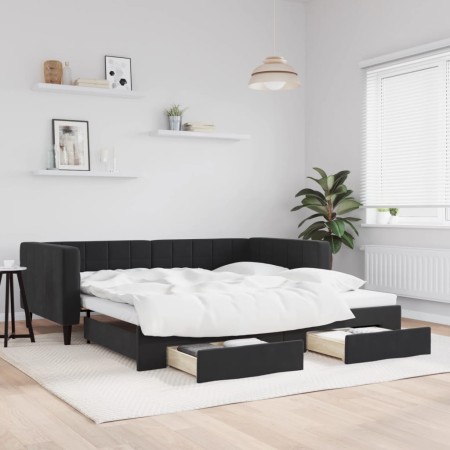 Sofá cama nido con cajones terciopelo negro 100x200 cm de vidaXL, Camas y somieres - Ref: Foro24-3196750, Precio: 328,64 €, D...