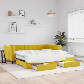 Trundle sofa bed with drawers yellow velvet 100x200 cm by vidaXL, Beds and slatted bases - Ref: Foro24-3196751, Price: 378,99...