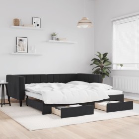 Trundle sofa bed with drawers black velvet 90x190 cm by vidaXL, Beds and slatted bases - Ref: Foro24-3196754, Price: 356,99 €...