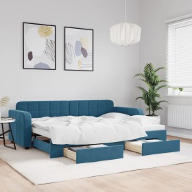 Trundle sofa bed with drawers blue velvet 80x200 cm by vidaXL, Beds and slatted bases - Ref: Foro24-3196969, Price: 371,99 €,...