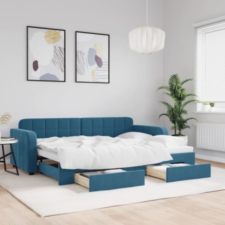 Trundle sofa bed with drawers blue velvet 80x200 cm by vidaXL, Beds and slatted bases - Ref: Foro24-3196969, Price: 330,68 €,...