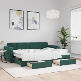 Trundle sofa bed with drawers dark green velvet 80x200 cm by vidaXL, Beds and slatted bases - Ref: Foro24-3196972, Price: 364...