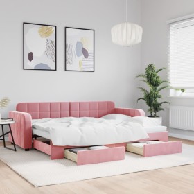 Sofá cama nido con cajones terciopelo rosa 80x200 cm de vidaXL, Camas y somieres - Ref: Foro24-3196973, Precio: 331,62 €, Des...