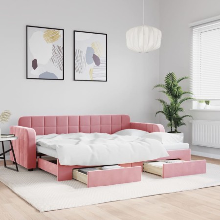 Sofá cama nido con cajones terciopelo rosa 80x200 cm de vidaXL, Camas y somieres - Ref: Foro24-3196973, Precio: 347,99 €, Des...