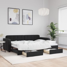 Trundle sofa bed with drawers black velvet 80x200 cm by vidaXL, Beds and slatted bases - Ref: Foro24-3196974, Price: 331,32 €...