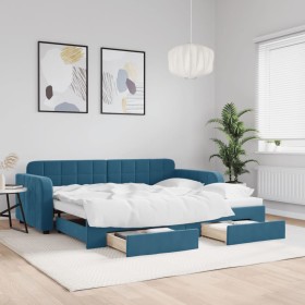 Trundle sofa bed with drawers blue velvet 90x200 cm by vidaXL, Beds and slatted bases - Ref: Foro24-3196976, Price: 331,29 €,...