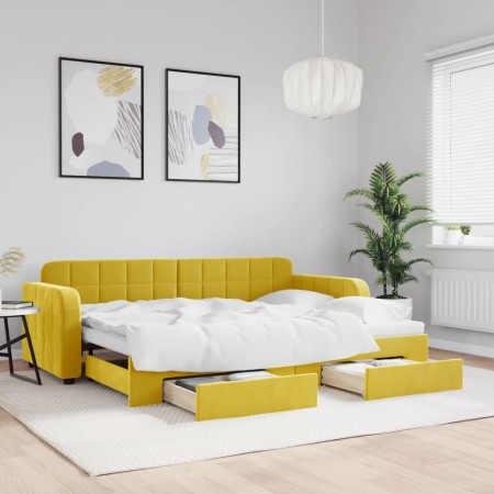 Trundle sofa bed with drawers yellow velvet 80x200 cm by vidaXL, Beds and slatted bases - Ref: Foro24-3196975, Price: 355,55 ...