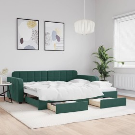 Trundle sofa bed with drawers dark green velvet 90x200 cm by vidaXL, Beds and slatted bases - Ref: Foro24-3196979, Price: 331...