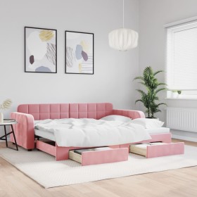 Sofá cama nido con cajones terciopelo rosa 90x200 cm de vidaXL, Camas y somieres - Ref: Foro24-3196980, Precio: 363,99 €, Des...