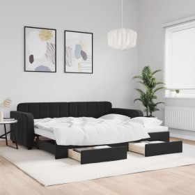 Trundle sofa bed with drawers black velvet 90x200 cm by vidaXL, Beds and slatted bases - Ref: Foro24-3196981, Price: 338,07 €...