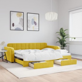 Trundle sofa bed with drawers yellow velvet 90x200 cm by vidaXL, Beds and slatted bases - Ref: Foro24-3196982, Price: 378,99 ...