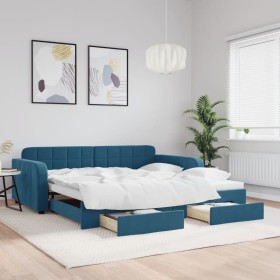 Sofá cama nido con cajones terciopelo azul 100x200 cm de vidaXL, Camas y somieres - Ref: Foro24-3196983, Precio: 366,99 €, De...