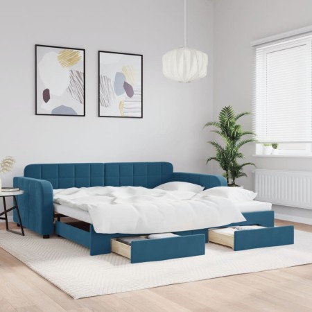 Sofá cama nido con cajones terciopelo azul 100x200 cm de vidaXL, Camas y somieres - Ref: Foro24-3196983, Precio: 335,86 €, De...