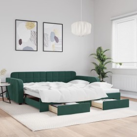 Trundle sofa bed with drawers dark green velvet 100x200 cm by vidaXL, Beds and slatted bases - Ref: Foro24-3196986, Price: 37...