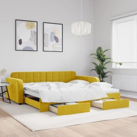 Trundle sofa bed with drawers yellow velvet 100x200 cm by vidaXL, Beds and slatted bases - Ref: Foro24-3196989, Price: 373,99...