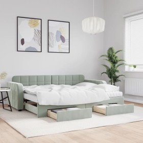 Trundle sofa bed with drawers light gray velvet 80x200 cm by vidaXL, Beds and slatted bases - Ref: Foro24-3196994, Price: 467...