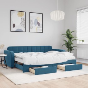 Trundle sofa bed with drawers blue velvet 80x200 cm by vidaXL, Beds and slatted bases - Ref: Foro24-3196993, Price: 490,74 €,...