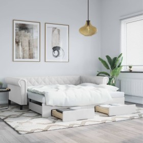 Trundle sofa bed with drawers white synthetic leather 90x200 cm by vidaXL, Beds and slatted bases - Ref: Foro24-3197732, Pric...