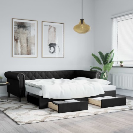 Trundle sofa bed with drawers black synthetic leather 90x200 cm by vidaXL, Beds and slatted bases - Ref: Foro24-3197731, Pric...