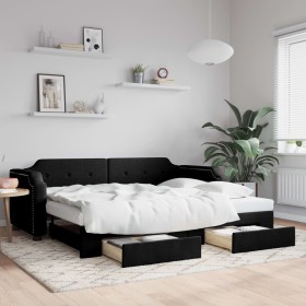 Trundle sofa bed with drawers black fabric 80x200 cm by vidaXL, Beds and slatted bases - Ref: Foro24-3197667, Price: 320,99 €...