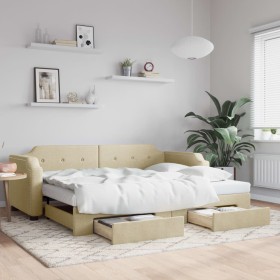 Trundle sofa bed with drawers cream fabric 80x200 cm by vidaXL, Beds and slatted bases - Ref: Foro24-3197669, Price: 340,99 €...