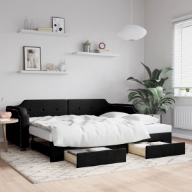 Trundle sofa bed with drawers black fabric 90x200 cm by vidaXL, Beds and slatted bases - Ref: Foro24-3197672, Price: 340,65 €...