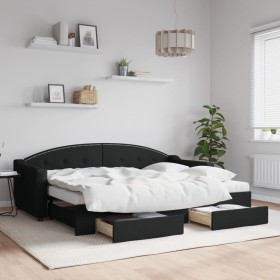 Trundle sofa bed with drawers black fabric 80x200 cm by vidaXL, Beds and slatted bases - Ref: Foro24-3197563, Price: 304,99 €...