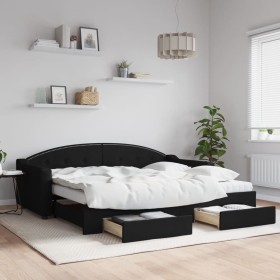 Trundle sofa bed with drawers black fabric 90x200 cm by vidaXL, Beds and slatted bases - Ref: Foro24-3197568, Price: 341,22 €...