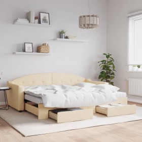 Trundle sofa bed with drawers cream fabric 80x200 cm by vidaXL, Beds and slatted bases - Ref: Foro24-3197565, Price: 321,46 €...