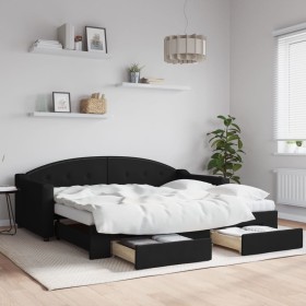 Trundle sofa bed with drawers black fabric 90x190 cm by vidaXL, Beds and slatted bases - Ref: Foro24-3197578, Price: 359,99 €...