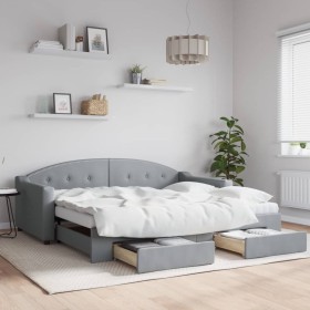 Trundle sofa bed with drawers light gray fabric 90x190 cm by vidaXL, Beds and slatted bases - Ref: Foro24-3197576, Price: 359...