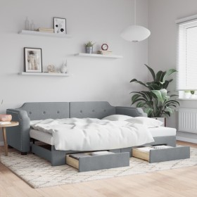 Trundle sofa bed with drawers light gray fabric 100x200 cm by vidaXL, Beds and slatted bases - Ref: Foro24-3197675, Price: 38...