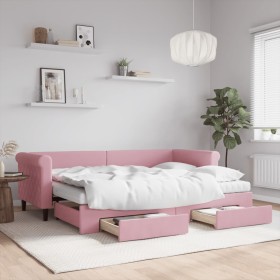 Sofá cama nido con cajones terciopelo rosa 80x200 cm de vidaXL, Camas y somieres - Ref: Foro24-3197839, Precio: 471,72 €, Des...