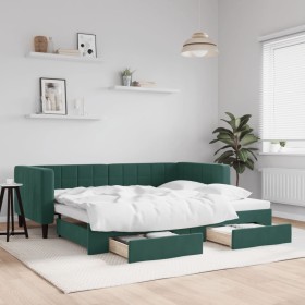 Trundle sofa bed with drawers dark green velvet 90x200 cm by vidaXL, Beds and slatted bases - Ref: Foro24-3196741, Price: 328...