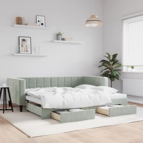 Trundle sofa bed with drawers light gray velvet 90x200 cm by vidaXL, Beds and slatted bases - Ref: Foro24-3196739, Price: 367...