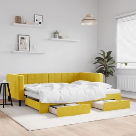 Sofá cama nido con cajones terciopelo amarillo 90x200 cm de vidaXL, Camas y somieres - Ref: Foro24-3196744, Precio: 364,99 €,...