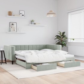 Trundle sofa bed with drawers light gray velvet 100x200 cm by vidaXL, Beds and slatted bases - Ref: Foro24-3196746, Price: 38...