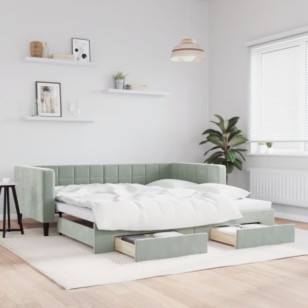 Trundle sofa bed with drawers light gray velvet 100x200 cm by vidaXL, Beds and slatted bases - Ref: Foro24-3196746, Price: 34...