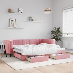 Sofá cama nido con cajones terciopelo rosa 90x200 cm de vidaXL, Camas y somieres - Ref: Foro24-3196742, Precio: 382,99 €, Des...