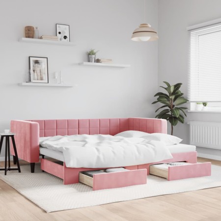 Sofá cama nido con cajones terciopelo rosa 90x200 cm de vidaXL, Camas y somieres - Ref: Foro24-3196742, Precio: 382,63 €, Des...