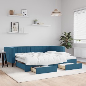 Trundle sofa bed with drawers blue velvet 90x200 cm by vidaXL, Beds and slatted bases - Ref: Foro24-3196738, Price: 379,99 €,...