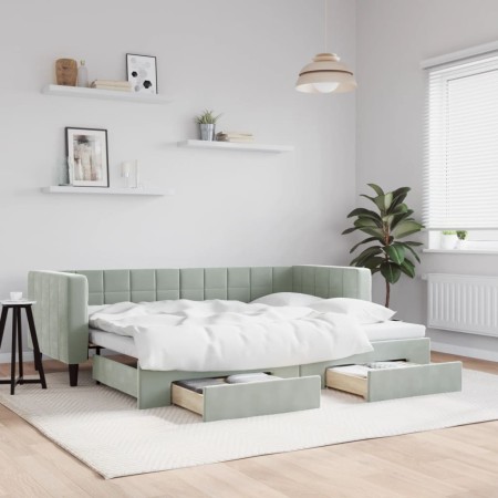 Trundle sofa bed with drawers light gray velvet 80x200 cm by vidaXL, Beds and slatted bases - Ref: Foro24-3196732, Price: 350...