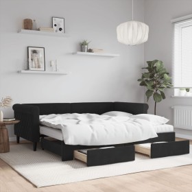 Trundle sofa bed with drawers black velvet 90x190 cm by vidaXL, Beds and slatted bases - Ref: Foro24-3197858, Price: 576,99 €...