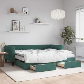 Trundle sofa bed with drawers dark green velvet 90x200 cm by vidaXL, Beds and slatted bases - Ref: Foro24-3197845, Price: 486...